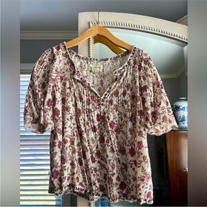 Ralph Lauren Denim & Supply Maroon Cream Floral Blouse size Small